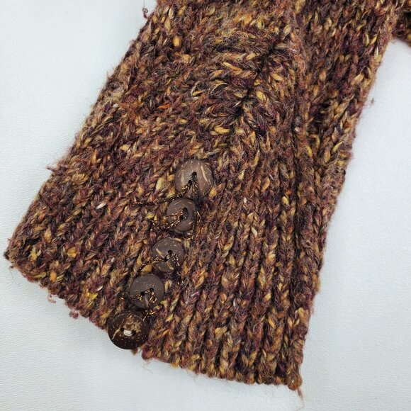 BKE Brown Marled Knit Sweater L 1/4 Button Up Long Sleeve Open Weave Boho - Picture 10 of 16